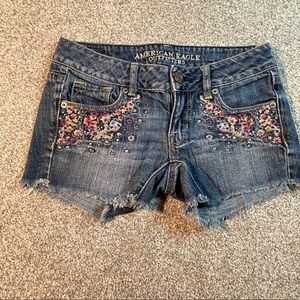 American Eagle Floral Embroidered Denim Shorts